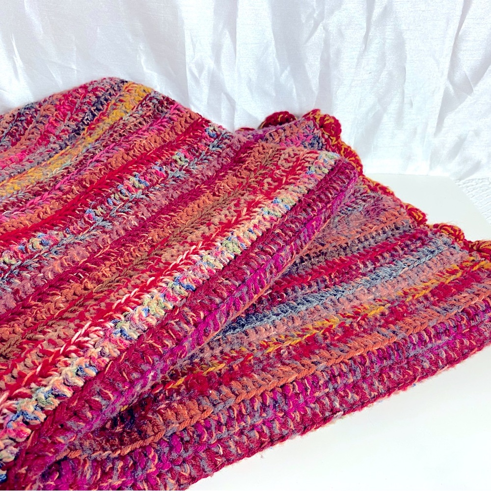 Handmade Knit Crochet Pretty Pink Afghan Throw Lap Blanket